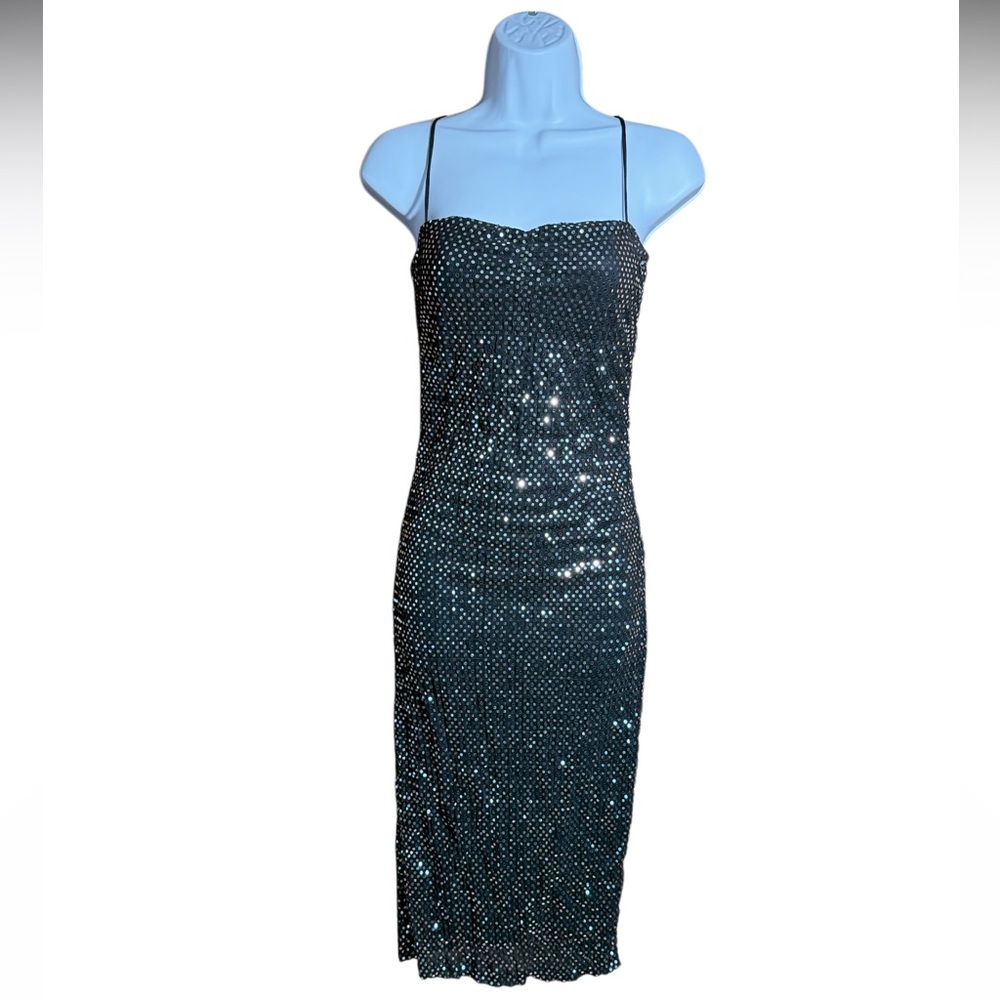 Reference Elegant Black Spaghetti Strap Sequin Dress Size Small